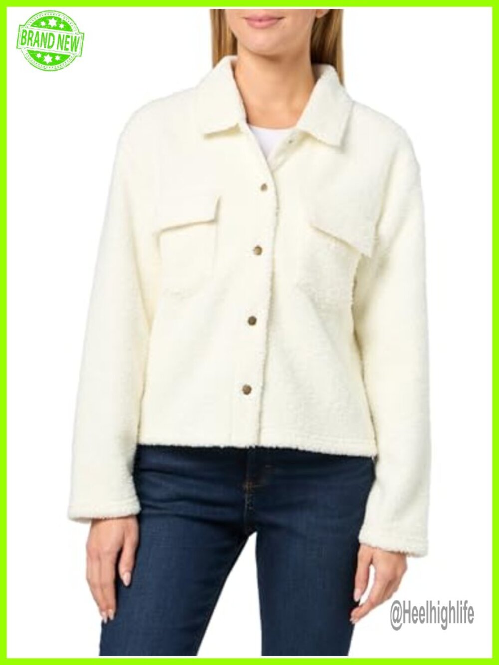 Cropped Soft Sherpa Jacket Long Sleeve Aviator Point Collar